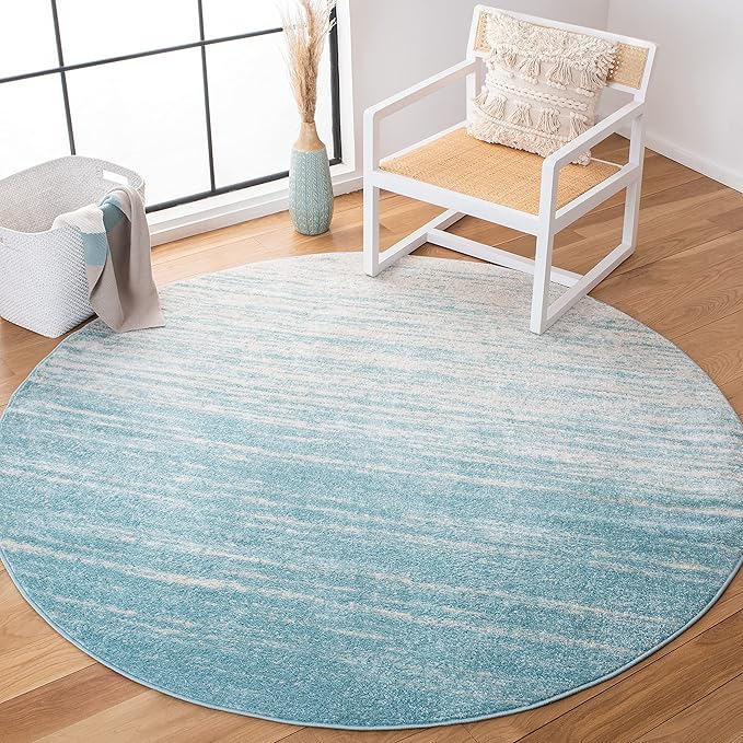 SAFAVIEH Adirondack Collection Area Rug - 6'7" Round, Aqua & Ivory, Modern Ombre Design, Non Shedding & Easy to Clean, Ideal for Living Room, Bedroom, Office, Dining Space (ADR113J)