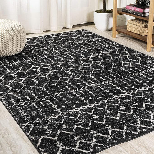 JONATHAN Y Boho Vintage Diamond Black/Ivory Indoor Area Rug 4X6 ft, Moroccan Hype for Living Room, Bedroom, Kitchen, Office, Easy-Cleaning, High Traffic, Pet-Friendly, Non-Shedding (MOH101D-4)