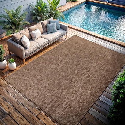 CAMILSON Outdoor Rug 10x14 Modern Area Rugs for Large Indoor and Outdoor Patios and Porches - Waterproof, Washable, Non-Shedding, Easy-to-Clean Outside Carpet (10 x 14, Solid - Jute)