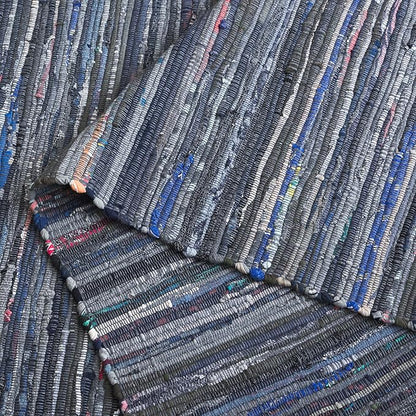 SAFAVIEH Rag Rug Collection 6' Round Ink / Multi RAR121C Handmade Boho Stripe Cotton Area Rug