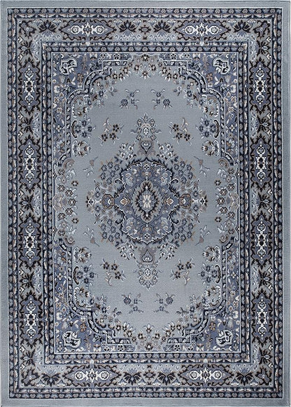 Home Dynamix Premium Sakarya Traditional Medallion Border Area Rug, Silver, 5'2"x7'4" Rectangle