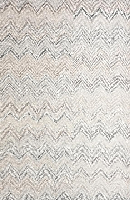 Modern Herringbone Chevron Collection Handcrafted Wool Area Rug - Durable, Zigzag Pattern, for High Traffic, Contemporary Design for Living Room, Bedroom, Dining Room Decor (Ivory-Multi, 8' round)