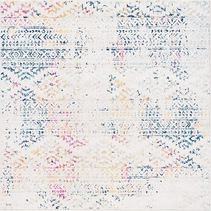 SAFAVIEH Tulum Collection Area Rug - 6'7" Square, Ivory & Blue, Moroccan Boho Tribal Design, Non-Shedding & Easy to Clean, Ideal for Living Room, Bedroom, Dining Space (TUL272C)