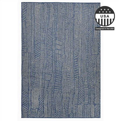 FH Home Flat Woven Outdoor Rug - Waterproof, Easy to Clean, Stain resistant - Premium Polypropylene Yarn - Modern Abstract - Patio, Deck, Porch, Balcony,Laundry Room - Suez - Blue - 3ft 11in x 5ft 6in