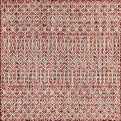 Unique Loom Outdoor Trellis Collection Area Rug - Tribal Trellis (5' 3" Square, Rust Red/ Ivory)