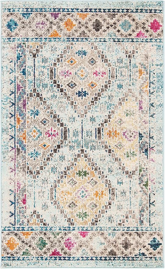 SAFAVIEH Madison Collection Accent Rug - 3' x 5', Blue & Yellow, Boho Diamond Distressed Design, Non-Shedding & Easy Care, Ideal for High Traffic Areas in Entryway, Living Room, Bedroom (MAD418K)