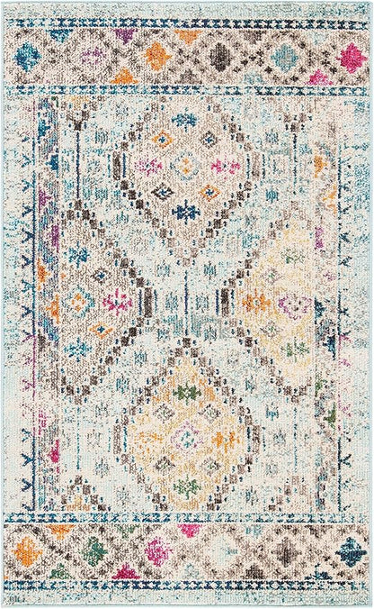 SAFAVIEH Madison Collection Accent Rug - 2'2" x 4', Blue & Yellow, Boho Diamond Distressed Design, Non-Shedding & Easy Care, Ideal for High Traffic Areas in Entryway, Living Room, Bedroom (MAD418K)