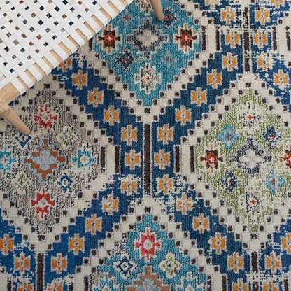 SAFAVIEH Madison Collection Runner Rug - 2'2" x 6', Navy & Beige, Boho Diamond Distressed Design, Non-Shedding & Easy Care, Ideal for High Traffic Areas in Living Room, Bedroom (MAD418M)