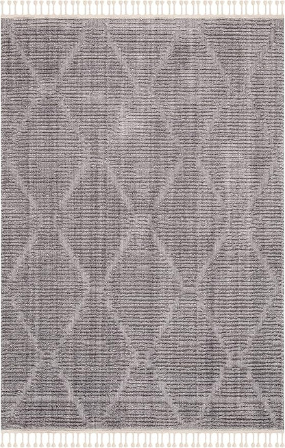 SAFAVIEH Marrakesh Collection Area Rug - 6'6" x 9', Grey, Moroccan Boho Tribal Tassel Design, Non-Shedding & Easy Care, Ideal for High Traffic Areas in Living Room, Bedroom (MRK517F)