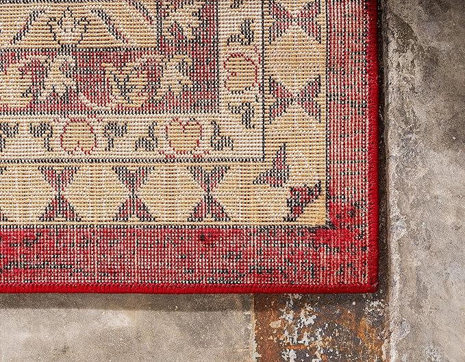 Unique Loom Taftan Collection Border Geometric Tribal Inspired Design Area Rug (2' 7 x 10' 0 Runner, Red/ Gold)