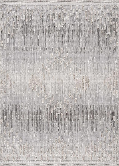 Hauteloom Poydras Farmhouse Living Room Bedroom Modern Moroccan Area Rug - Soft Shaggy High Low Carpet - High Pile - Bohemian, Boho - Gray, Beige, Cream - 6'7" x 9'