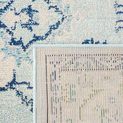 SAFAVIEH Monaco Collection Area Rug - 5'1" x 7'7", Light Blue & Ivory, Boho Chic Medallion Distressed Design, Non-Shedding & Easy Care, Ideal for High Traffic Areas in Living Room, Bedroom (MNC243K)
