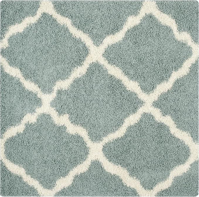 SAFAVIEH Dallas Shag Collection Area Rug - 4' Square, Seafoam & Ivory, Trellis Design, Non-Shedding & Easy Care, 1.5-inch Thick Ideal for High Traffic Areas in Living Room, Bedroom (SGD257C)