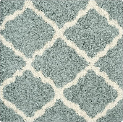 SAFAVIEH Dallas Shag Collection Area Rug - 8' Square, Seafoam & Ivory, Trellis Design, Non-Shedding & Easy Care, 1.5-inch Thick Ideal for High Traffic Areas in Living Room, Bedroom (SGD257C)