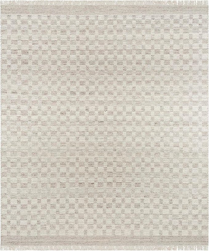 Mark&Day Wool Rugs, 9x12 Clinten Solid and Border Light Gray Checkered Rug, Grey Ivory Carpet for Living Room, Bedroom or Kitchen (8'10" x 12')