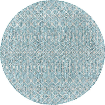 Unique Loom Outdoor Trellis Collection Area Rug - Tribal Trellis (5' 3" Round, Aqua/ Ivory)
