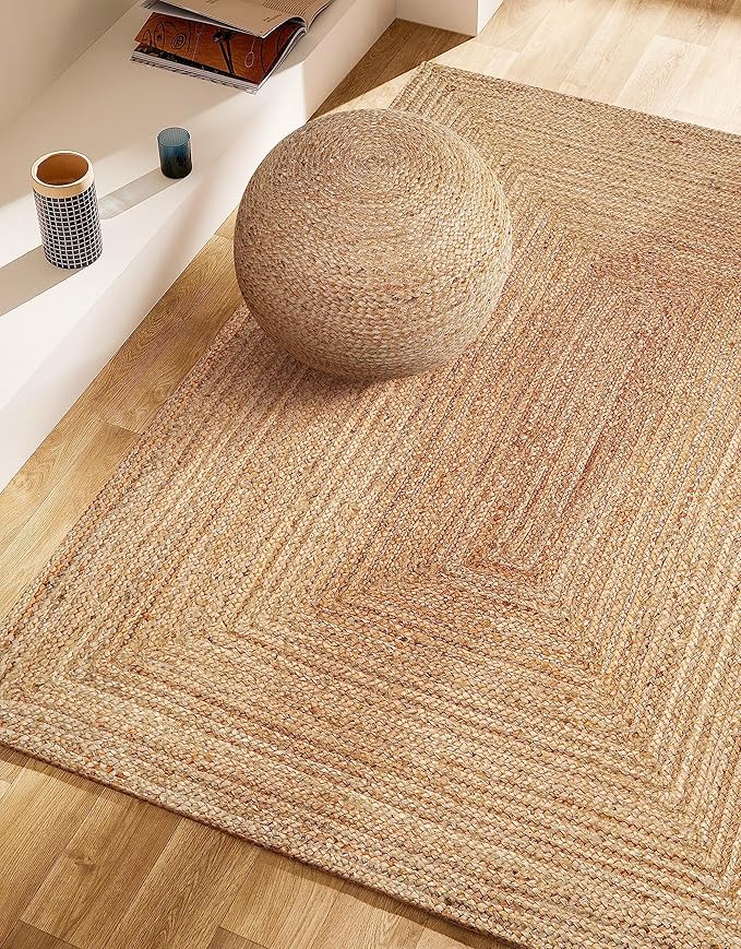Savi Home Natural Jute Area Rug 4x6 FT – Handwoven Braided Farmhouse Rug, 72x48 Inch Handloom Entryway Rug, Rustic Doormat for Kitchen, Living Room, Pets & Indoor Decor