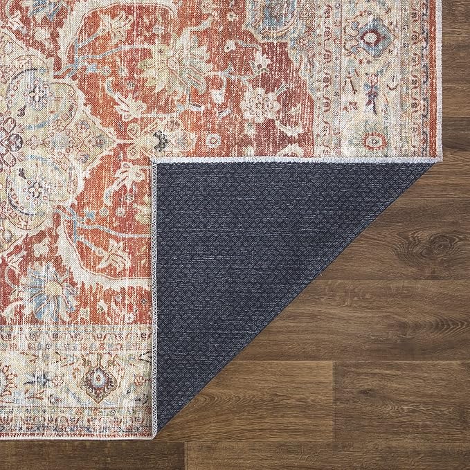 Bloom Rugs Caria Washable Non-Slip 3x5 Rug - Orange/Olive Beige Traditional Area Rug for Living Room, Bedroom, Dining Room, and Kitchen - Exact Size: 3' x 5'