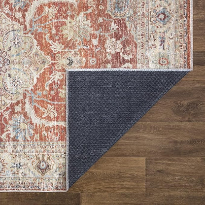 Bloom Rugs Caria Washable Non-Slip 12 ft Runner - Orange/Olive Beige Traditional Runner for Entryway, Hallway, Bathroom, and Kitchen - Exact Size: 2'6" x 12'