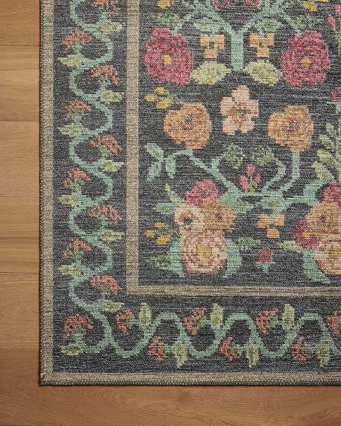 Loloi Rifle Paper Co. Rosa Collection RSA-01 Black 2'-0" x 5'-0" Accent Rug