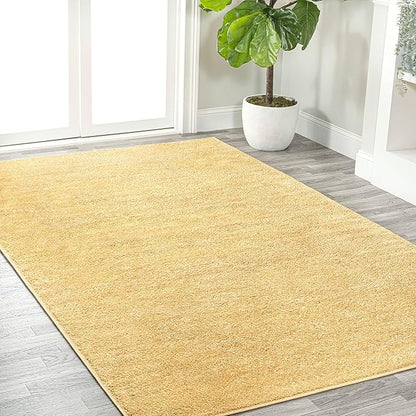 Eyely UES100B-4 Supersoft Haze Solid Low-Pile Indoor Area Rug Casual;Contemporary;Solid;Traditional, Bedroom, Kitchen, Living Room, Easy-Cleaning, Non-Shedding, 4 X 6, Mustard