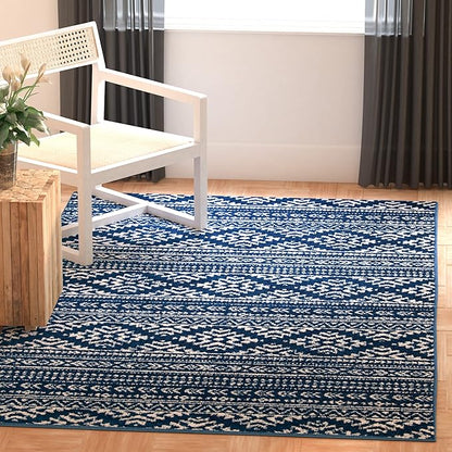 SAFAVIEH Tulum Collection Area Rug - 5'3" x 7'6", Navy & Ivory, Moroccan Boho Tribal Design, Non-Shedding & Easy to Clean, Ideal for Living Room, Bedroom, Dining Space (TUL272N)