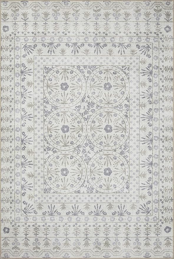 Loloi Rifle Paper Co. Maison Collection MAO-03 Rosette Ivory 5'-0" x 5'-0", .19" Pile Height, Round Area Rug