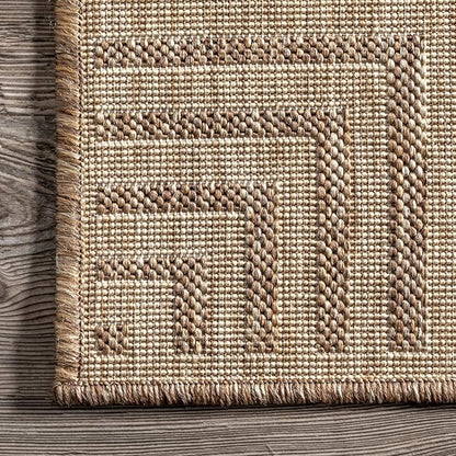 Nuloom Asha Light Brown/Ivory, 4' x 6', Casual, Striped Border, Soft and Cozy, High Traffic, Stain Resistant, Easy Clean, Durable Area Rug for Indoor/Outdoor Patio, Deck, Porch, Garden, Courtyard