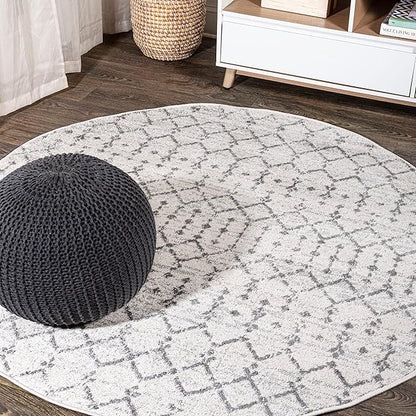 JONATHAN Y Boho Vintage Diamond Cream/Gray Round Area Rug 3 ft, Moroccan Hype for Living Room, Bedroom, Kitchen, Office, Easy-Cleaning, High Traffic, Pet-Friendly, Non-Shedding (MOH101B-3R)