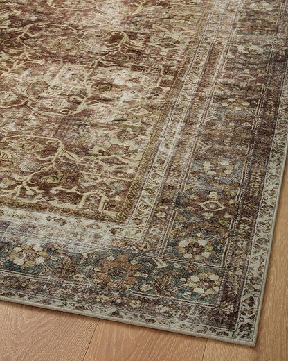Loloi Magnolia Home by Joanna Gaines Sinclair Collection SIN-01 Rust/Lagoon 3'-6" x 5'-6", .25" Pile Height, Machine Washable, Accent Rug