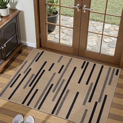 Tangsoo Stripe Easy Jute Rug,Ultra Thin 2x3 Outdoor Rug for Entryway,Non-Slip Washable Small Rug Modern Front Door Mat Non Shedding Throw Carpet for Kitchen Bedroom Porch Doorway