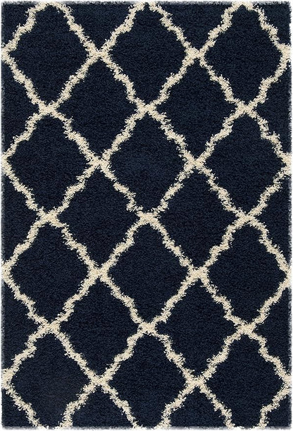 SAFAVIEH Dallas Shag Collection Area Rug - 6' x 9', Navy & Ivory, Trellis Design, Non-Shedding & Easy Care, 1.5-inch Thick Ideal for High Traffic Areas in Living Room, Bedroom (SGD257N)