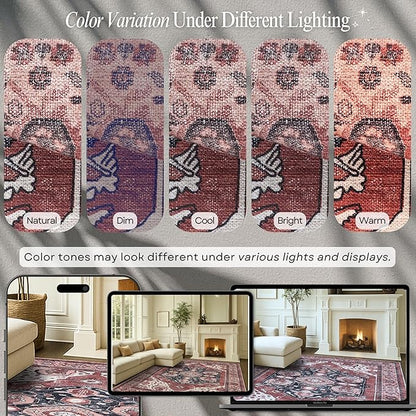 Fame Rugs Turkish Rug. Washable Vintage Oriental Antique Inspired Traditional Doormat Small Modern Area Rugs Luxury Entryway Entry Bedroom Bathroom Kitchen (404RR, 4'9 x 6'9)