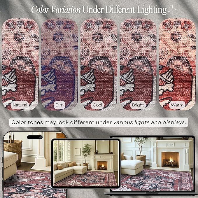 Turkish Rug. Washable Vintage Oriental Antique Inspired Traditional Doormat Small Modern Area Rugs Luxury Entryway Entry Bedroom Bathroom Kitchen (404RR, 2'5 x 9'8)