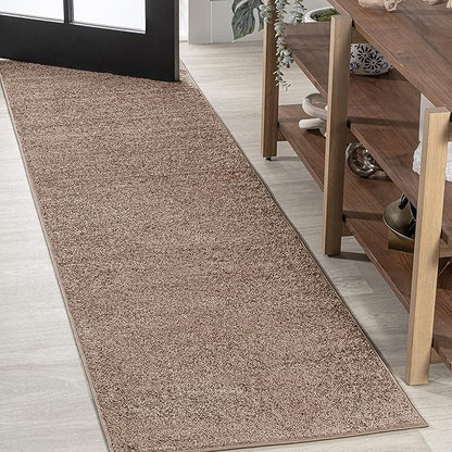 Eyely UES100J-216 Supersoft Haze Solid Low-Pile Indoor Runner Rug, Coastal, Bohemian, Minimalist, Classic, Casual for Bedroom,Kitchen,Living Room,Non Shedding,Easy-Washing, Brown, 2 X 16