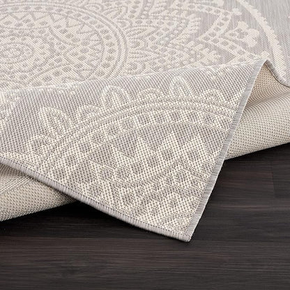 CAMILSON Outdoor Rug 5x7 Modern Area Rugs for Indoor and Outdoor Patios and Porches - Waterproof, Washable, Non-Shedding, Easy-to-Clean Outside Carpet (5 x 7, Medallion - Grey/White)