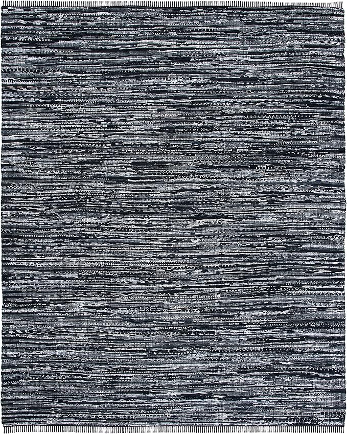 SAFAVIEH Rag Rug Collection Area Rug - 6' x 9', Black, Handmade Boho Stripe Cotton, Ideal for High Traffic Areas in Living Room, Bedroom (RAR121Z)