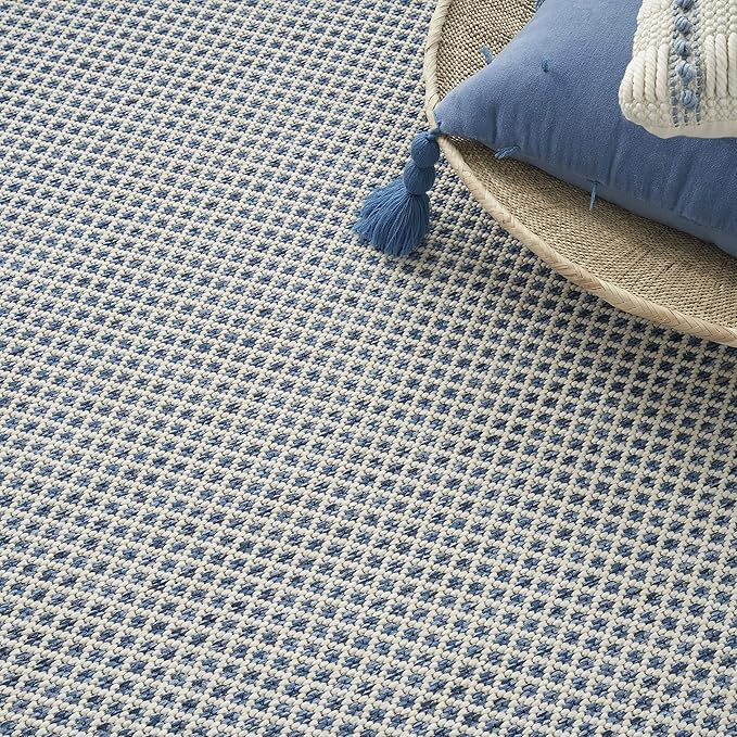 Nourison Home Courtyard Ivory Blue 9' x 12' Area Rug - Easy Clean, Non Shedding, Bed Room, Living Room, Dining Room, Kitchen (9' x 12')