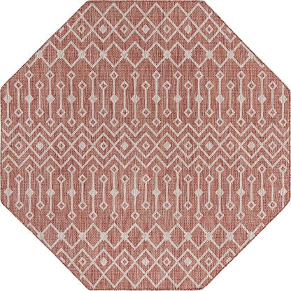 Unique Loom Outdoor Trellis Collection Area Rug - Tribal Trellis (7' 10" Octagon, Rust Red/ Ivory)