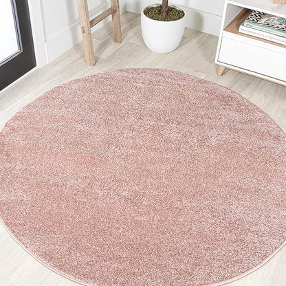 JONATHAN Y Haze Solid Low-Pile Pink 8' Round Indoor Area Rug, Coastal,Bohemian,Minimalist,Classic, Easy-Cleaning for Living Room,Bedroom,Kitchen,Pet Friendly,Non-Shedding (SEU100P-8R)
