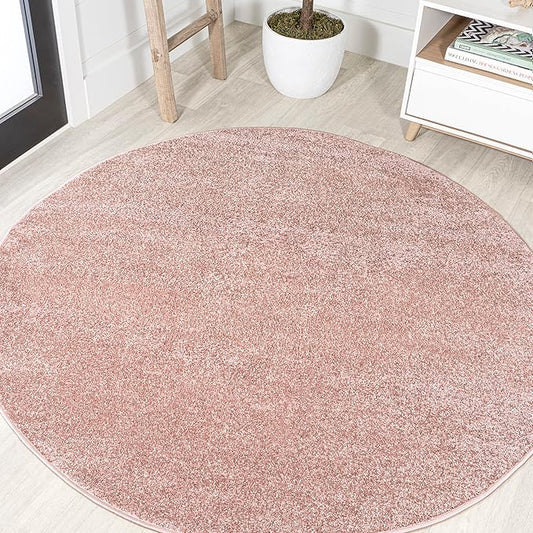 JONATHAN Y Haze Solid Low-Pile Pink 8' Round Indoor Area Rug, Coastal,Bohemian,Minimalist,Classic, Easy-Cleaning for Living Room,Bedroom,Kitchen,Pet Friendly,Non-Shedding (SEU100P-8R)