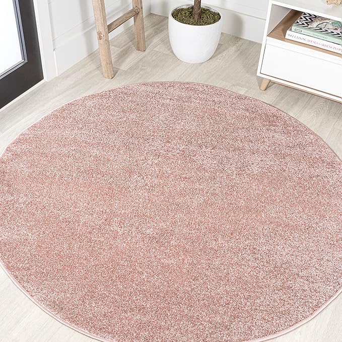 Eyely UES100P-8R Supersoft Haze Solid Low-Pile Indoor Area Rug, Coastal, Bohemian, Minimalist, Classic, Casual for Bedroom,Kitchen,Living Room,Non Shedding,Easy-Washing, Pink, 8' Round