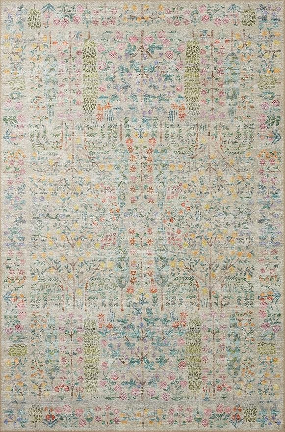 Loloi Rifle Paper Co. Maison Collection MAO-07 Khaki 5'-0" x 5'-0" Round, .19" Pile Height, Accent Rug