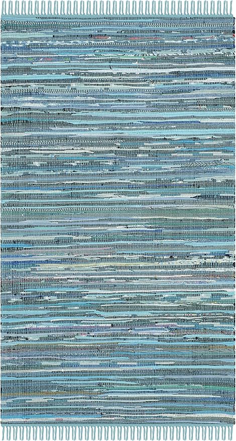 SAFAVIEH Rag Rug Collection Accent Rug - 3' x 5', Blue & Multi, Handmade Boho Stripe Cotton, Ideal for High Traffic Areas in Entryway, Living Room, Bedroom (RAR121B)