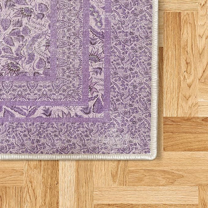 Ambesonne Folk Art Decorative Rug, Vintage Leaves Flowers and Ivy Branches in Nostalgic Earth Tones, Quality Carpet for Bedroom Dorm and Living Room, 2' 2" x 3' 7", Lavender