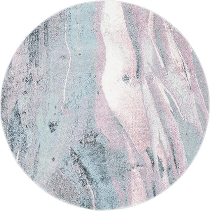 SAFAVIEH Glacier Collection Area Rug - 6'7" Round, Pink & Blue, Modern Abstract Design, Non-Shedding & Easy Care, Ideal for High Traffic Areas in Living Room, Bedroom (GLA126U)
