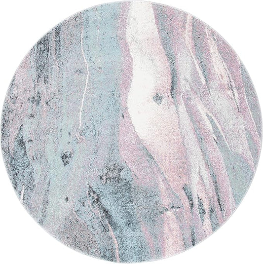 SAFAVIEH Glacier Collection Area Rug - 3' Round, Pink & Blue, Modern Abstract Design, Non-Shedding & Easy Care, Ideal for High Traffic Areas in Living Room, Bedroom (GLA126U)