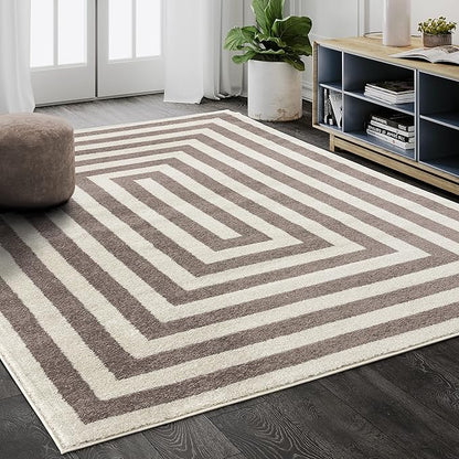 Abani Contemporary Beige & Ivory 4' x 6' Area Rug, Contrasting Geometric Modern Stripe Symmetrical Living Room Carpet Rugs