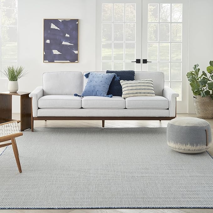 Nourison Home Courtyard Ivory Blue 9' x 12' Area Rug - Easy Clean, Non Shedding, Bed Room, Living Room, Dining Room, Kitchen (9' x 12')