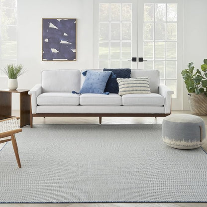 Nourison Home Courtyard Ivory Blue 7' x 10' Area Rug - Easy Clean, Non Shedding, Bed Room, Living Room, Dining Room, Kitchen (7' x 10')